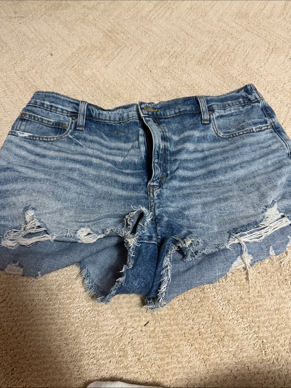 aerie Frayed Light Blue Denim Jean Shorts